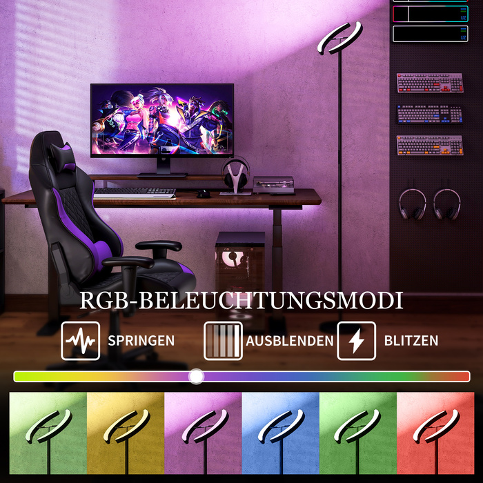 RGB Настільна лампа, з регулюванням яскравості та багатокольоровим підсвічуванням, поворотна, чорного кольору