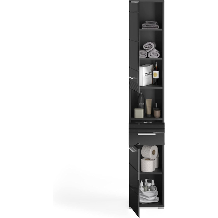 Шафа для ванної кімнати xonox.home Linus X18B5711, чорний глянець, 30x182x31 см