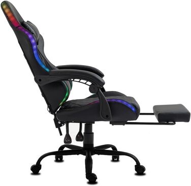 Ігрове крісло Delman Gaming з RGB LED підсвіткою, підставкою для ніг та металевою основою, чорне (02-0055)