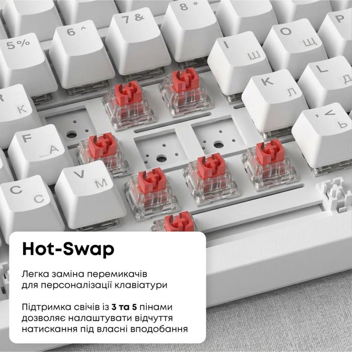 Дротова механічна клавіатура Ajazz AK820 Red Switch White (AK820-R-W)