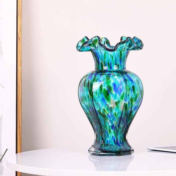 Ваза скляна блакитно-зелена Murano LCCCK 24,1 см, ручна робота, для квітів, декор дому, весілля