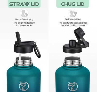 Термофляга HydroPal 1200мл із нержавіючої сталі, BPA-free, вакуумний термос для спорту та подорожей з трубочкою та 2 кришками (зелений)