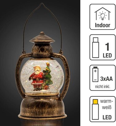 LED ліхтар Hellum у вигляді сніжної кулі на Новий рік, 14x20 см, з підсвіткою, на батарейках, для прикраси ялинки та дому
