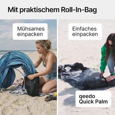 Пляжна розкладнаковільня qeedo Quick Palm з UV-захистом (UV80), компактний автоматичний намет від сонця та вітру для дітей, світло-блакитний