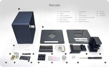 Алюмінієвий корпус ElectroCookie Mini Tower для Raspberry Pi 5 з вентилятором і змінним підсвічуванням (синій)