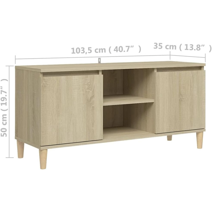 ТВ тумба vidaXL з масиву, комод для телевізора, низький стіл, меблі для HiFi, сонома-дуб, 103,5x35x50 см