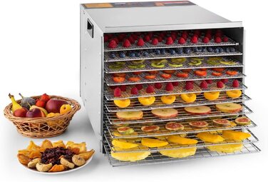 Сушарка Klarstein Fruit Jerky 14 для фруктів, овочів і м'яса, 1000 Вт, 14 лотків, 1,8 м², регулювання до 70°C, таймер, чорна