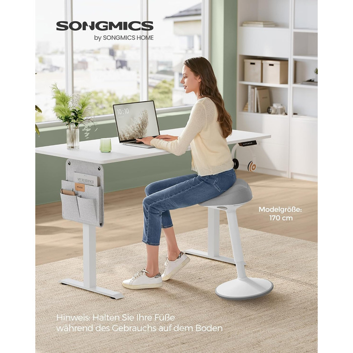 Стілець-стільчик SONGMICS, обертається на 360°, регулювання висоти 58-83 см, великий антиковзкий базис, сучасний дизайн, чорний