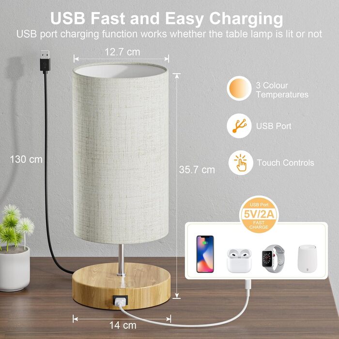 Комплект з 2 нічних LED ламп FANSANMY з димером, USB, пам'яттю, 3 кольори, для спальні, вітальні, офісу