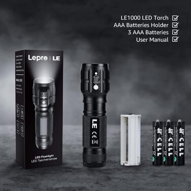 LED ліхтар LE, водонепроникний, з фокусуванням, надяскравий, портативний, для туризму, кемпінгу, чоловіків, жінок і дітей, чорний, 2 шт.