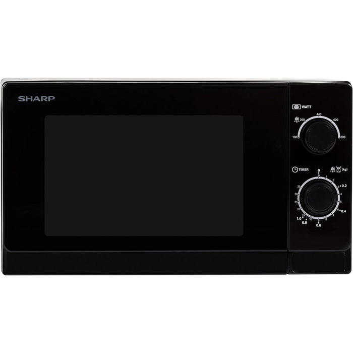 Мікрохвильова піч Sharp R200BKW 20 л, 800 Вт, 5 режимів, таймер 35 хв, чорна, скляний піддон, енергозберігаюча