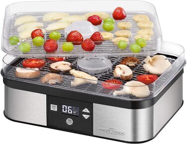 Сушарка для овочів і фруктів ProfiCook PC-DR 1218, нерж. сталь, 650 Вт, 6 рівнів, таймер, LED, BPA-free