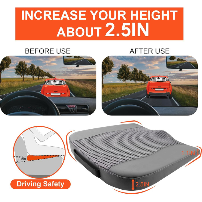 Автомобільна подушка Lofty Aim з Memory Foam для водія: підтримка спини, зняття болю при ішіасі, дихаючий чохол з PU-шкіри (сірий)