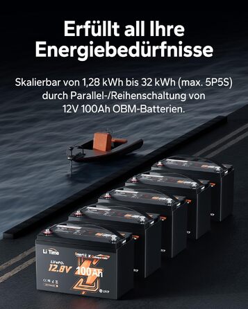 LiFePO4 акумулятор LiTime 12V 100Ah з Bluetooth для кемпінгу, житлових будинків та електромоторів човнів