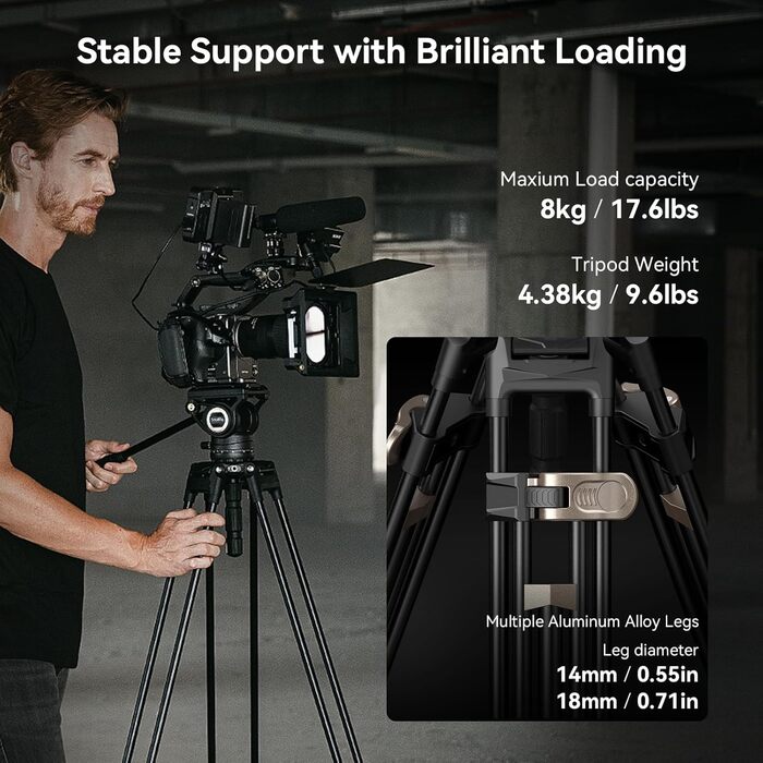 Професійний відеоштатив SMALLRIG 75'', алюмінієвий, з флюїдною головою, одноетапним регулюванням висоти, двомодовою швидкознімною пластиною, навантаженням до 8 кг, модель AD-80 FreeBlazer (4163)