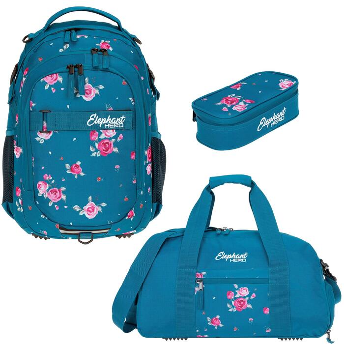 Набір шкільний рюкзак Elephant Hero Signature 12868, 3 предмети, колір Violet Cube (Blue Flower / Блакитний та Рожевий)