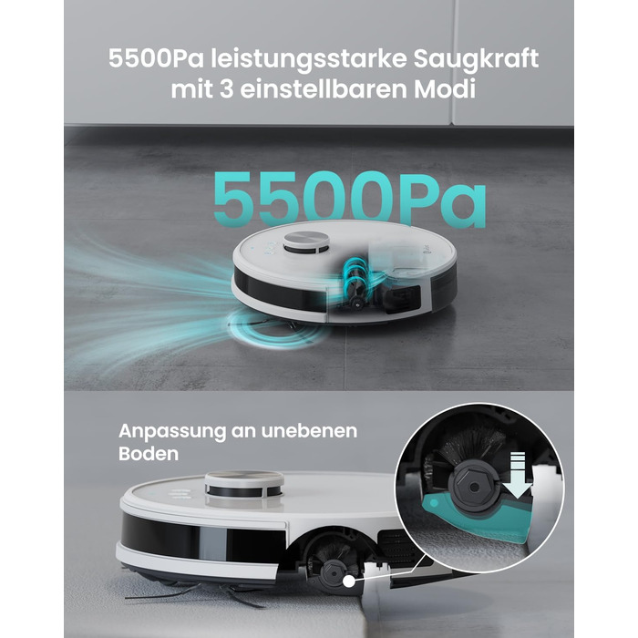 Робот-пилосос LEFANT M1W з функцією миття, багатоступеневе мапування, зони заборони, потужність 5500Pa, 150 хв роботи, ідеальний для шерсті тварин та твердих підлог, керування через додаток/Alexa