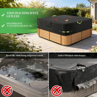 Водонепроникний чохол для гідромасажного джакузі Whirlpool з тканини Oxford 600D, термопокривало для SPA та Hot Tub з UV-захистом (чорний, 220x220x85 см)