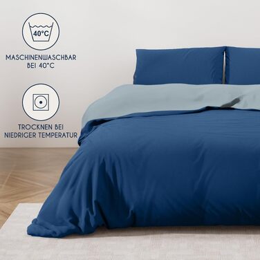 Комплект постільної білизни Dreamzie двосторонній (200x220 см + 2 наволочки 80x80 см), темно-синій / блакитно-сірий