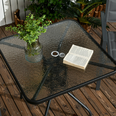 Outsunny Garden Table Знімний металевий 76x76 см Атмосферостійкий квадратний балконний стіл з отвором для парасольки, Нековзний фуршетний стіл Кемпінговий стіл Патіо Стіл для патіо Стіл для патіо Стіл для відкритого саду, патіо Балкон чорний