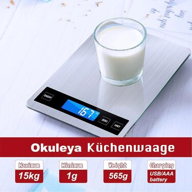 Цифрові кухонні ваги до 15 кг з точністю 1 г, TYPE-C/акумулятор, для кухні