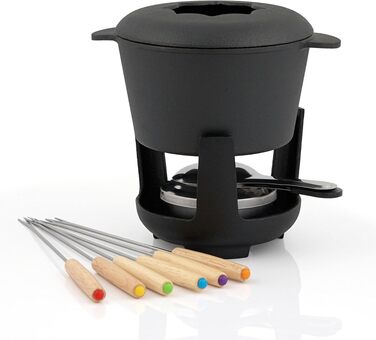 Набір для фондю BBQ-Toro з чавунного сталі на 6 осіб, 1 л, 13 предметів (пальник, виделки) для сиру, м'яса та шоколаду, чорний (попередньо прожарений)