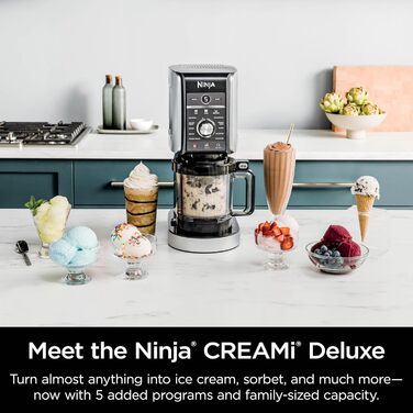 Ninja CREAMi Deluxe - 11 функцій для приготування морозива, сорбетів, смузі та заморожених напоїв. Сріблястий колір, 2 XL контейнери для сім'ї, ідеально для дітей