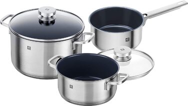 Набір каструль ZWILLING Quadro 5 предметів з нержавіючої сталі, без антипригарного покриття, 4 скляні кришки, підходить для індукційних плит