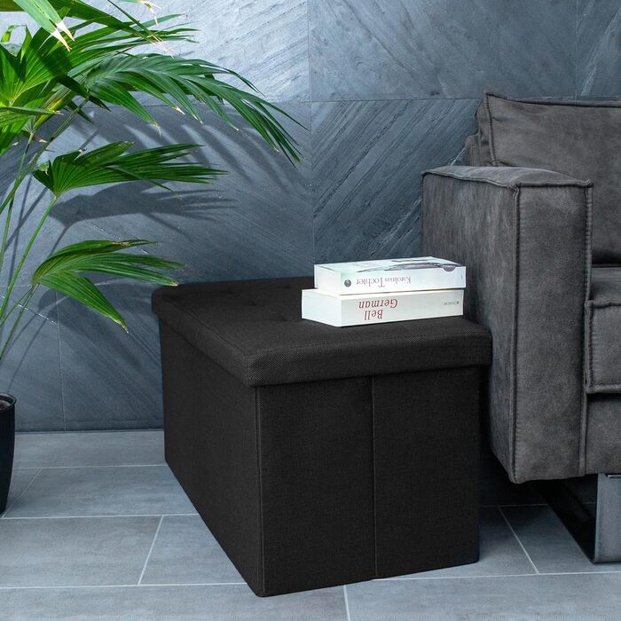 Складана пуф-лавка INTIRILIFE 76x38x38 см, чорна, тканинна з кришкою та відсіком для зберігання, пуф-куб, сидіння, підставка для ніг, органайзер