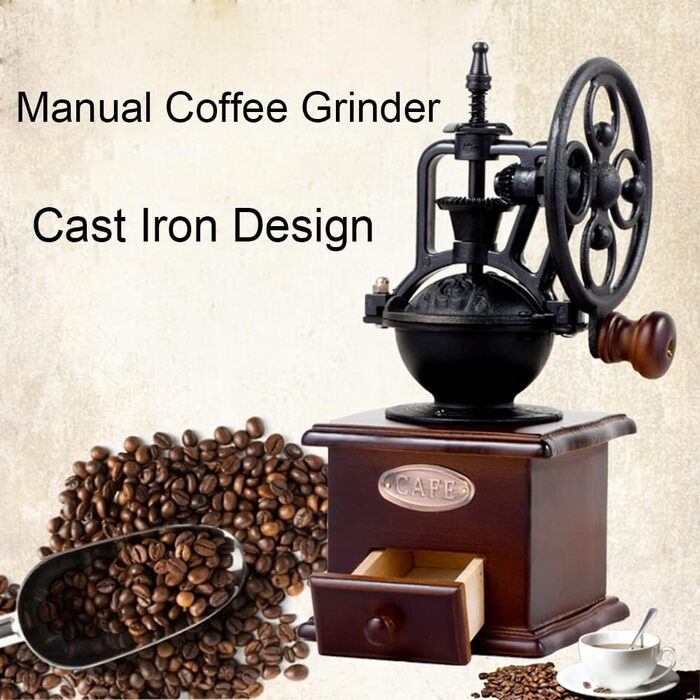 Кавомолка ручна ретро Kaffeemühle з дерева та чавуну для кави в зернах, еспресо