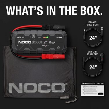 Бустер для авто NOCO Boost X GBX155: Пусковий зарядний пристрій 4250А 12V Lithium для бензинових двигунів до 10.0л та дизельних до 8.0л