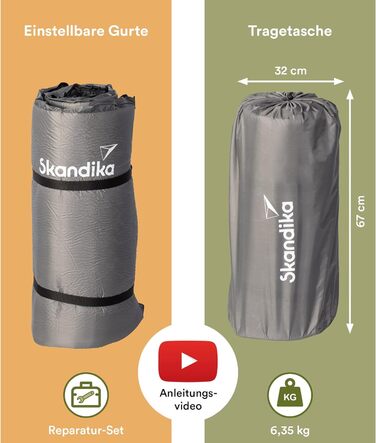Складаний самонадувний туристичний килимок Skandika Premium Easy Double 10 см для кемпінгу, автомобіля, гостьова матрац, легкий самонаповнюваний піноматеріал