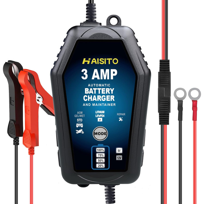 Інтелектуальне зарядне пристрій для акумулятора Haishito 12V/24V з LCD-дисплеєм та температурною компенсацією