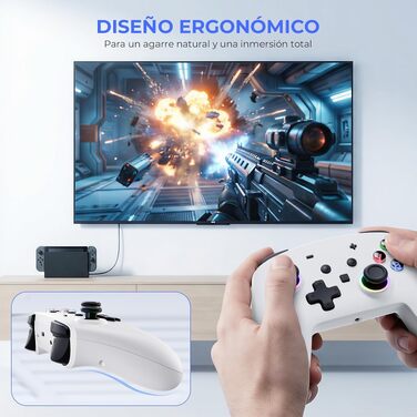 Бездротовий ігровий контролер ECHTPower для PC, Switch, Steam Deck, Android, iOS — RGB підсвічування, Hall-джойстики, вібрація, Turbo, акумулятор 800mAh (Білий)