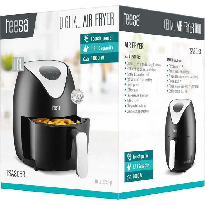 Цифрова аерофритюрниця TEESA 1.8 л, без олії, чорна