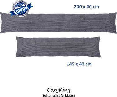 Подушка для сну на боку 200x40 см Cord / Кремовий - з сертифікатом Öko-Tex, прання при 40°C, ідеальна як подушка для вагітних, годування або для тривалого сну (Сірий, 200x40 см)