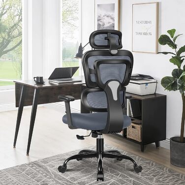 Ергономічне офісне крісло DoChair з 3D підголівником, регульованими підлокітниками та висотою сидіння, динамічною спинкою, світло-блакитне