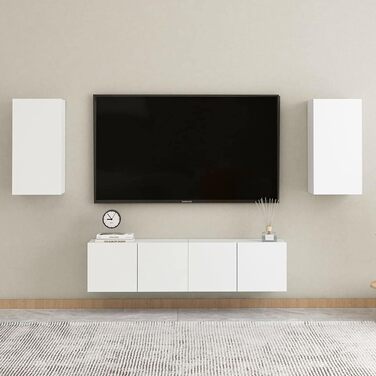 Комплект із 2-х навісних шаф для телевізора vidaXL, білий, 30,5x30x90 см, ДСП, меблі для вітальні