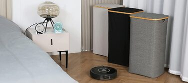 Складаний кошик для білизни efluky з кришкою, 100 л, з бамбуковими ручками та внутрішньою сумкою, сірий, для одягу і іграшок