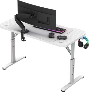 Ігровий стіл Huzaro Hero 2.6 білий, 120x60 см, метал, 3 рівні, з підставкою для навушників і напоїв, кабель-менеджмент, з килимком для миші