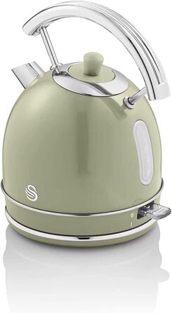 Електрочайник Swan Retro 1,8 л, вінтажний дизайн, 3000 Вт, автоматичне відключення, Strix контролер, бездротовий, BPA-free нержавійка, зелений
