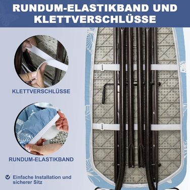 Чохол для прасувальної дошки з товстим шаром, 120x40/125x45 см, еластична стрічка, липучки, сумісний з прасувальними столами, для парогенераторів