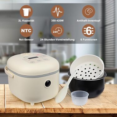 Рисварка електрична Bear Reiskocher 3.5 чашки (2л) з пароваркою, 350W, 6 програм для 2-4 осіб