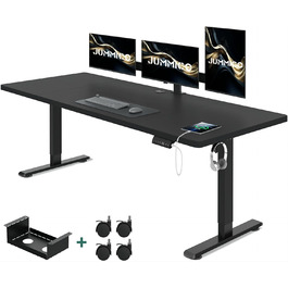 Електричний регульований стіл JUMMICO 160x80 см з USB, кабель-органайзером, ергономічний комп'ютерний стіл для офісу, чорний
