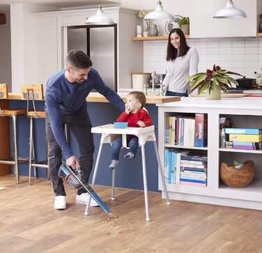 Акумуляторний ручний пилосос BLACK+DECKER Dustbuster Smart Tech 18 В, 36 Вт·год, циклонний, 2 режими, витяжна щілинна насадка, зарядна станція, настінне кріплення, титан/срібло/синій