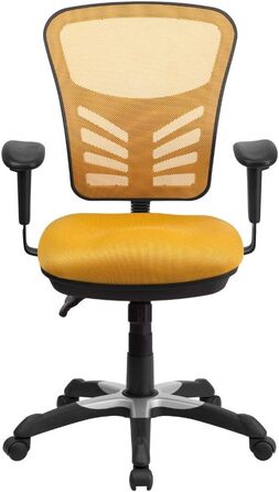 Ергономічне офісне крісло Flash Furniture, жовтогаряче, з регульованими підлокітниками, мультифункціональний комп'ютерний стілець, 68.6x64.8x112.4 см