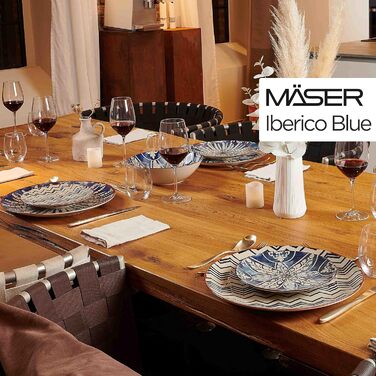 Сервіз обідній MÄSER Iberico Blue, 12 предметів, для 4 осіб, марокканський стиль, білі та сині тарілки зі візерунками, кам'яний посуд