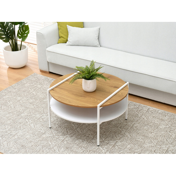 Журнальний стіл Mebel-Partner круглий, 80 x 80 x 45 см, білий дуб