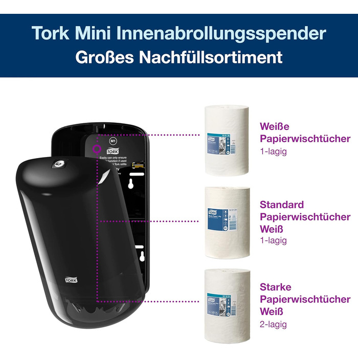 Диспенсер Tork 558008 Mini для паперових рушників M1 + Semy Top рулон 20 см, 2-шаровий, білий, 12 шт.