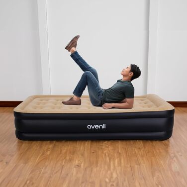 AVENLI Premium самонадувний надувний матрац 196x97x47 см з вбудованим насосом, для 1 особи, портативний, флокована поверхня, гостьове та кемпінгове ліжко